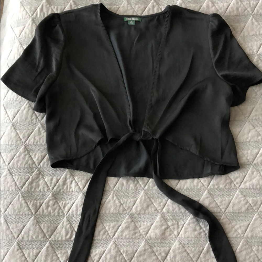 Silky Black Tie Crop Top